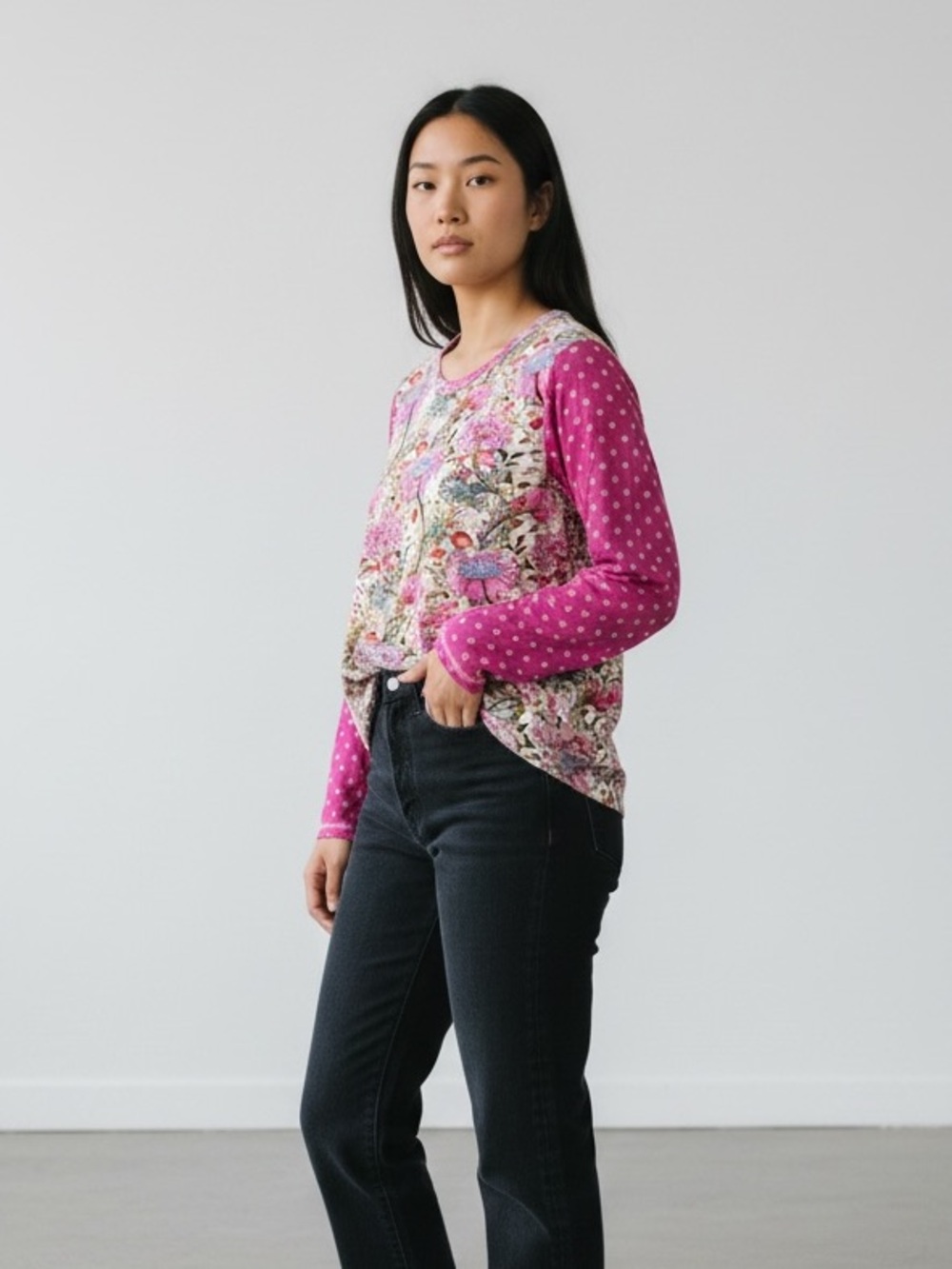 Cino Multicolor Floral Garden Boho Patchwork Top Spring Lagenlook Size Medium